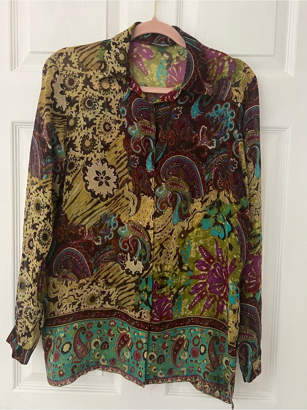 GO BY GO SILK Multicolor Paisley Floral Button-Up Blouse